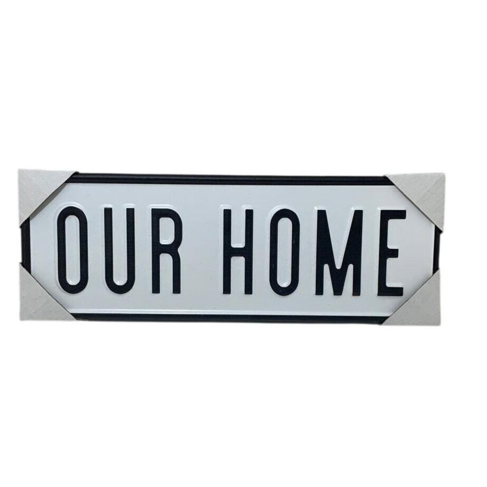 Our Home Metal Wall Sign White Black Enamel Plaque Farmhouse Decor Rustic‎ New